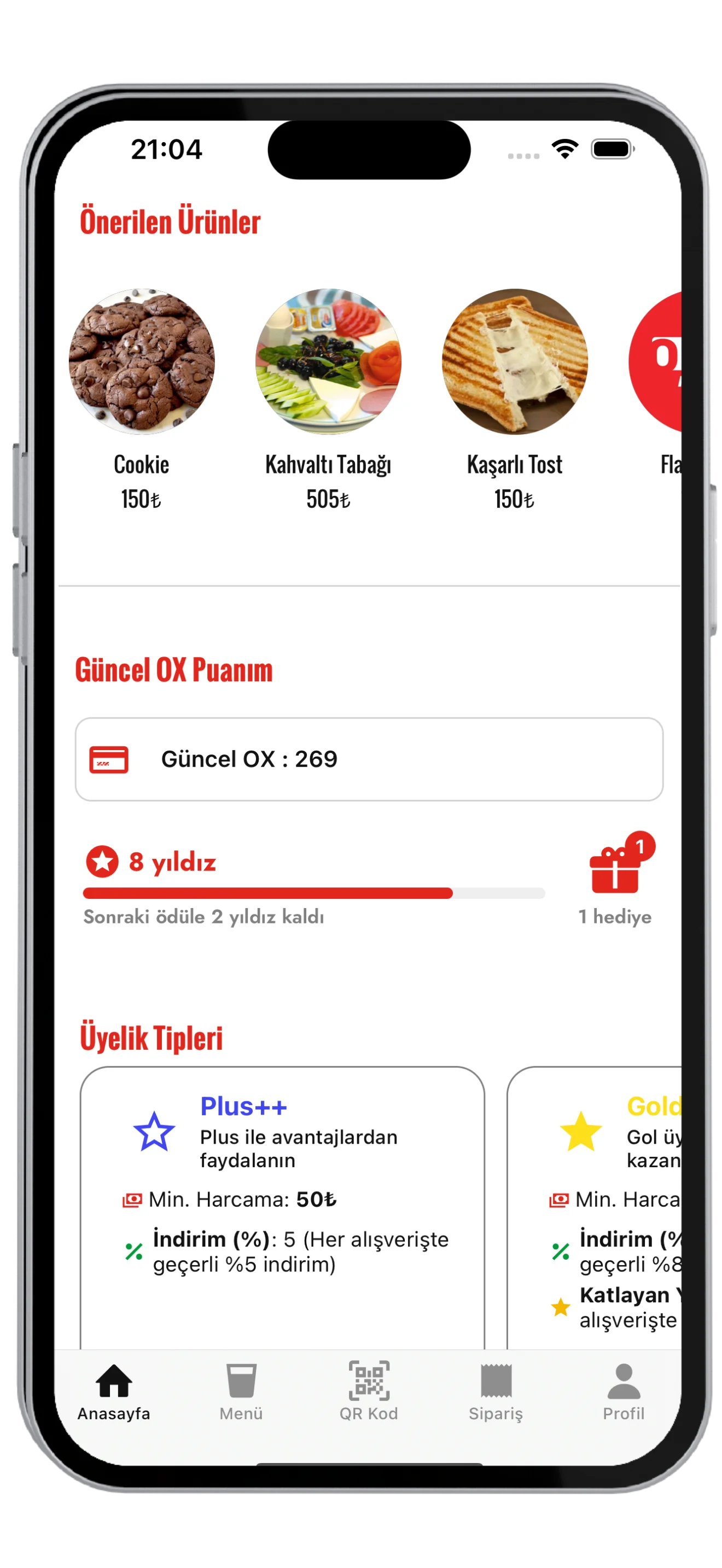 Evento Cafe Bistro markalı uygulama ekranı — Yıldız Puan Sistemi